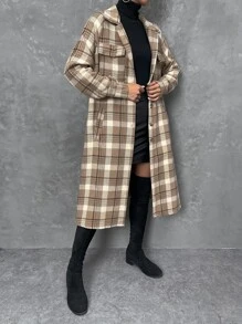Chiquease Plaid Print Flap Pocket Drop Shoulder Coat Fall Winter Cloth For Women - Multicolor - View 3