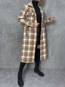 Chiquease Plaid Print Flap Pocket Drop Shoulder Coat Fall Winter Cloth For Women - Multicolor - View 4