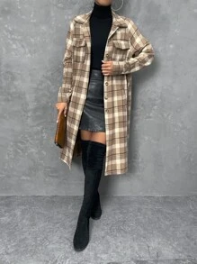 Chiquease Plaid Print Flap Pocket Drop Shoulder Coat Fall Winter Cloth For Women - Multicolor - View 6