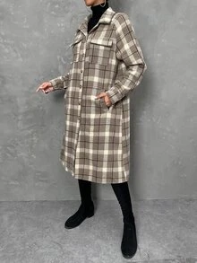 SHEIN Essnce Áo khoác nữ Nút phía trước Sọc ca rô Giải trí - Nhiều màu - Xem 6