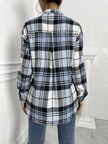SHEIN LUNE 落肩袖蘇格蘭格紋長款襯衫 - 彩色 - 查看 2