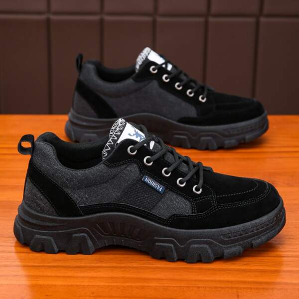 

Men Minimalist Lace-up Front Hiking Shoes, Black