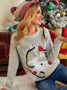 Jersey con patrón de Navidad de cuello redondo