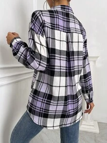SHEIN LUNE 落肩袖蘇格蘭格紋長款襯衫 - 彩色 - 查看 2