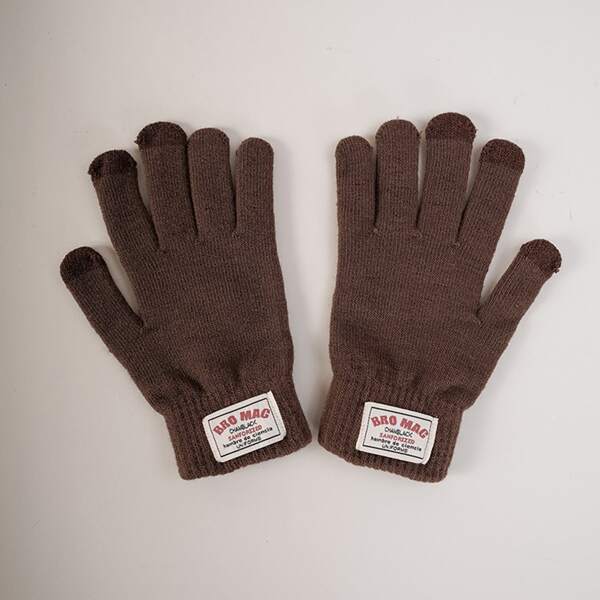 

Men Letter Label Decor Gloves, Coffee brown