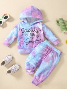 Baby Girl Letter Graphic Tie Dye Hoodie With Sweatpants