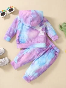Baby Girl Letter Graphic Tie Dye Hoodie With Sweatpants