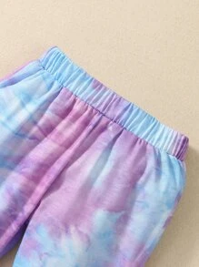 Baby Girl Letter Graphic Tie Dye Hoodie With Sweatpants