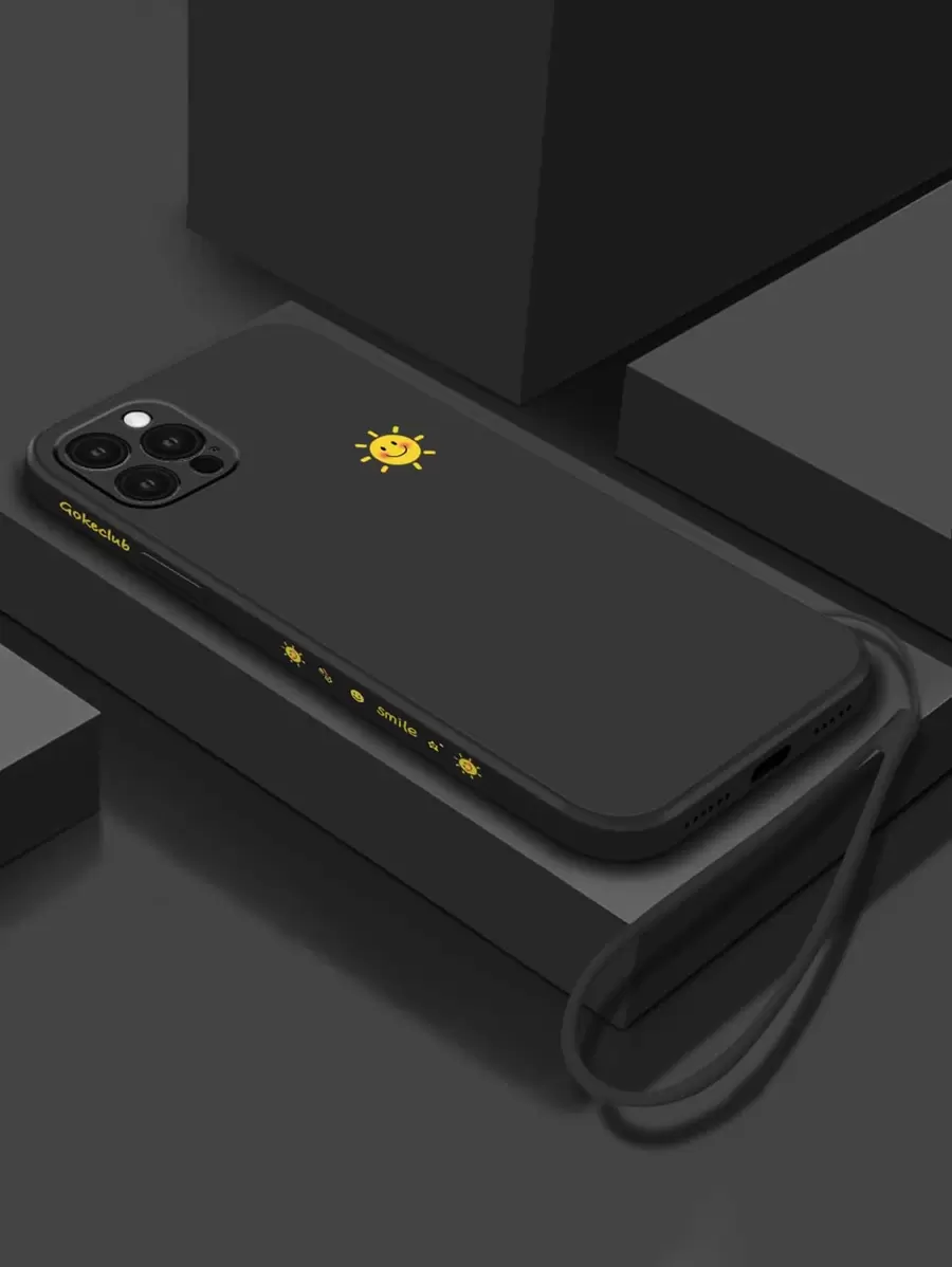 Cartoon Sun Phone Case With Lanyard Compatible With IPhone 11,IPhone 13,IPhone 14 Pro Max - Black - View 1