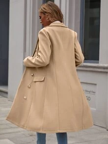 SHEIN Clasi Double Breasted Lapel Neck Overcoat - Khaki - View 2
