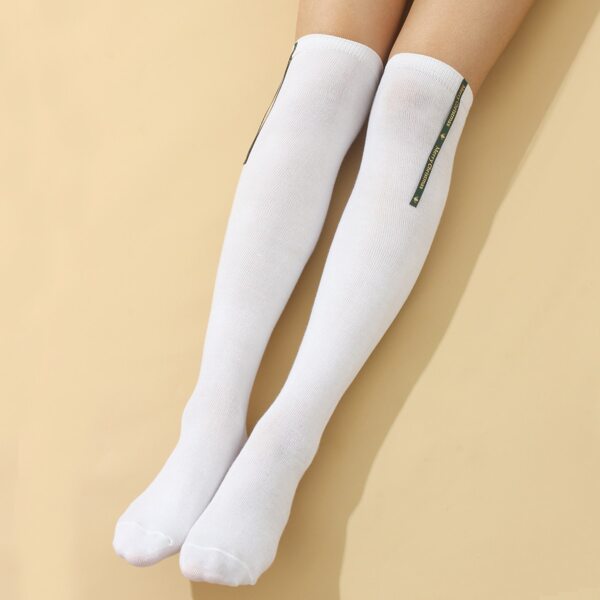 

Christmas Letter Embroidered Over The Knee Socks, White