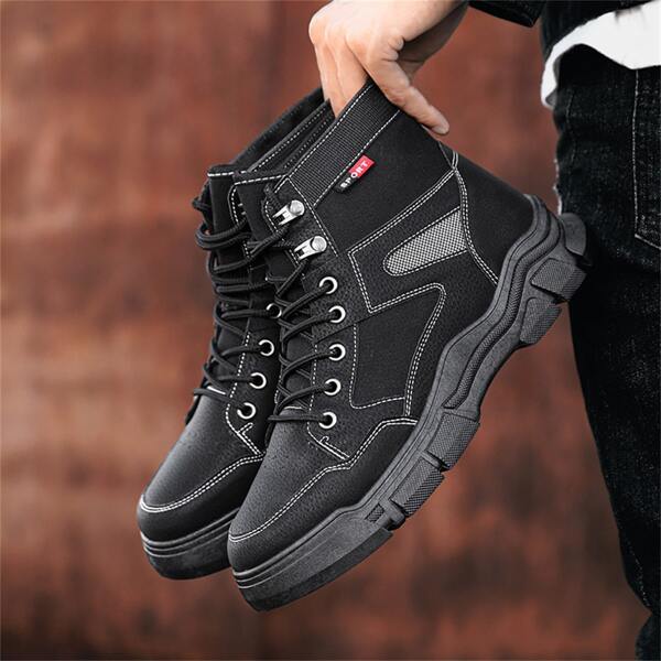 

Men Minimalist Lace-up Front Combat Boots, Black