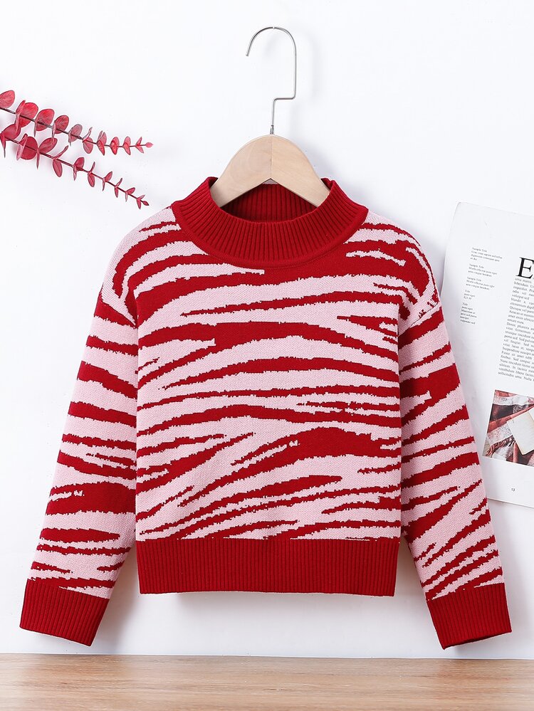 Toddler Girls All Over Print Drop Shoulder Sweater