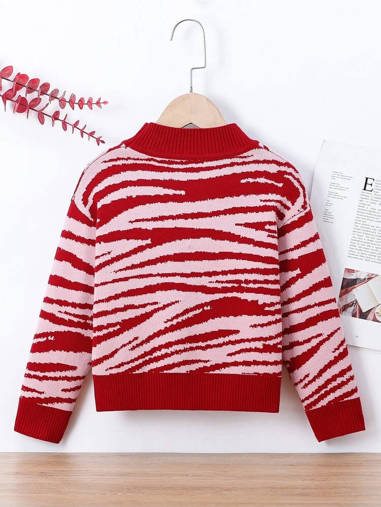 Toddler Girls All Over Print Drop Shoulder Sweater