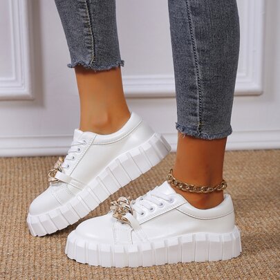 Chain Decor Lace-up Front Skate Shoes