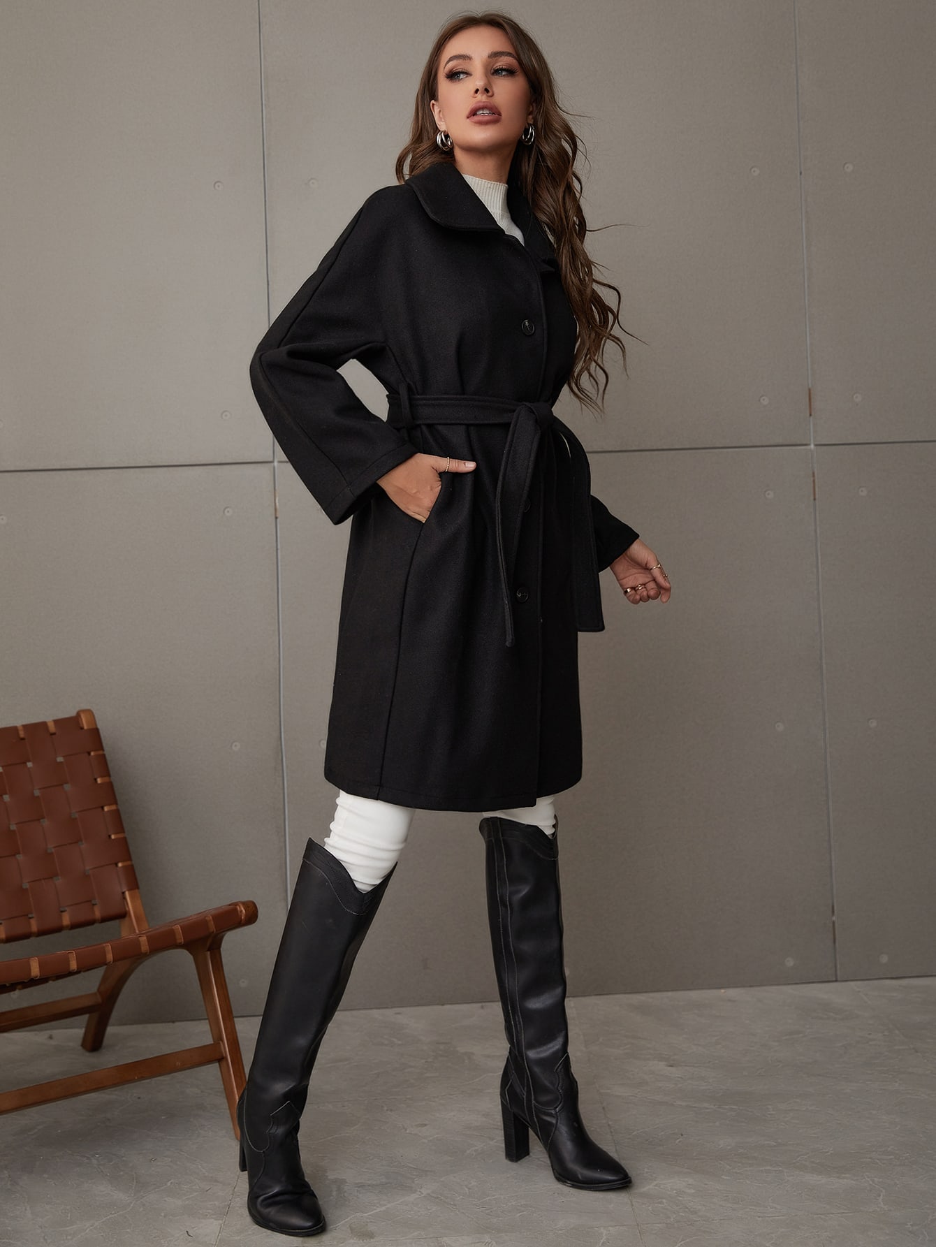 Manteau manches chauvesouris ceinturé Mode en ligne SHEIN FRANCE