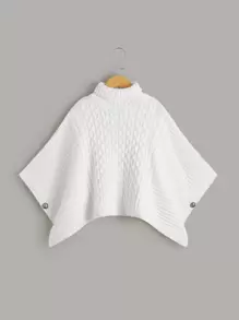小女童高領蝙蝠袖紐扣細節麻花編織斗篷 - 白色 - 查看 1