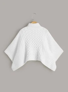 小女童高領蝙蝠袖紐扣細節麻花編織斗篷 - 白色 - 查看 2