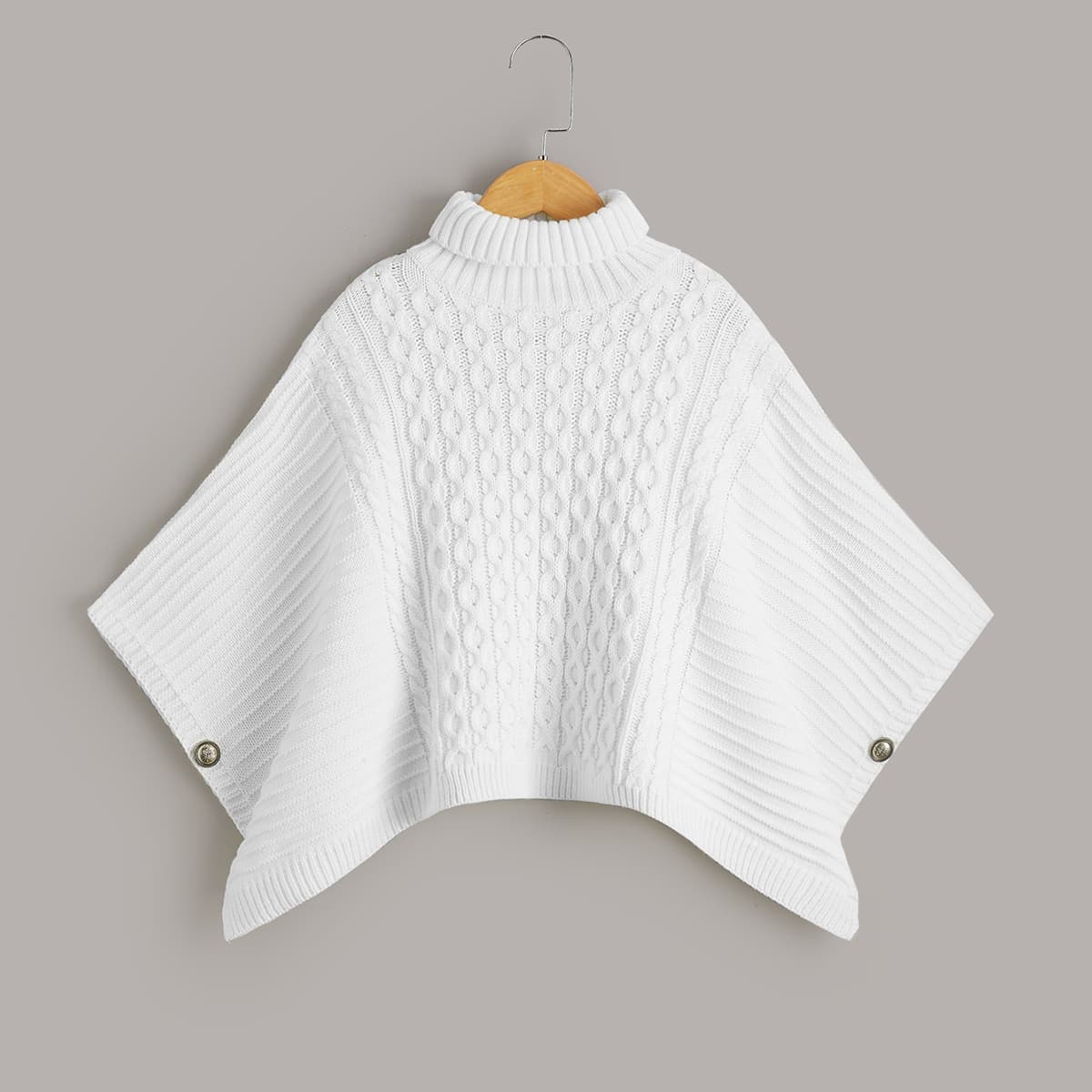 Пончо с высоким воротником с рукавами "летучая мышь" с пуговицами для девочек