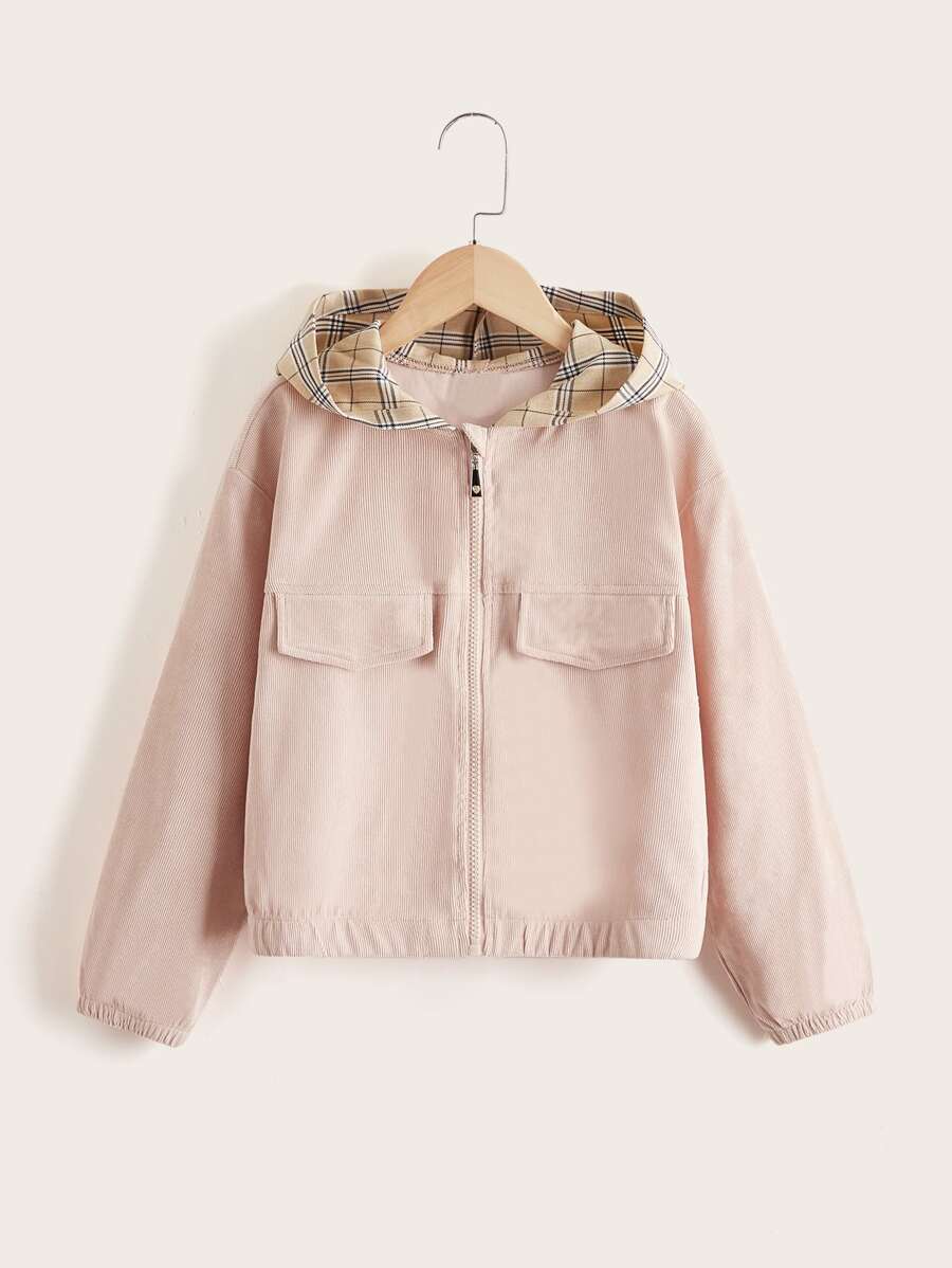 SHEIN Girls Zip Up Hooded Jacket - Baby Pink - View 1