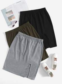 SHEIN Unity 3 piezas Falda unicolor con abertura - Multicolor - Ver 1