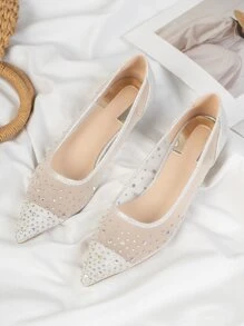 Rhinestone Decor Kitten Heeled Court Pumps - Silver - View 3