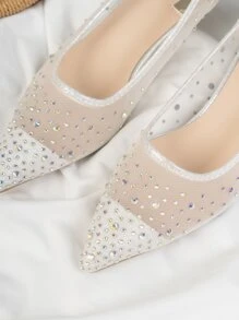 Rhinestone Decor Kitten Heeled Court Pumps - Silver - View 4