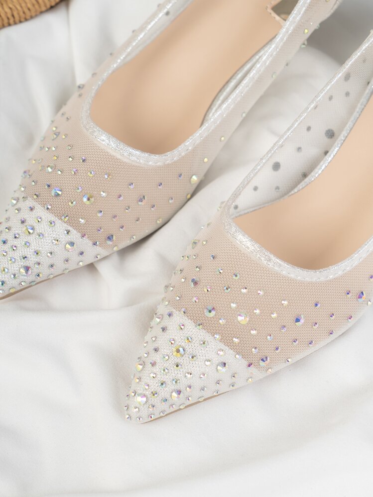 Escarpins avec strass à talons petits - Argent - Voir 4