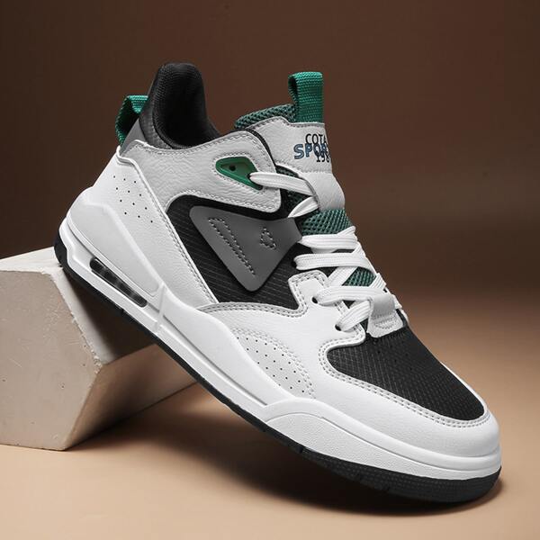 

Men Colorblock Lace-up Front Skate Shoes, Black and white