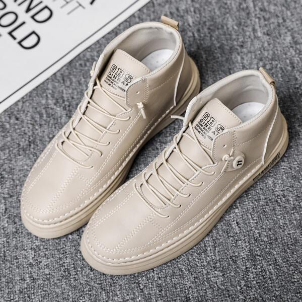 

Men Minimalist Lace-up Front Sneakers, Beige