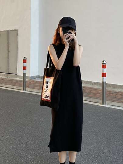 Honeyspot ソリッド サイドスリット タンクドレスの画像