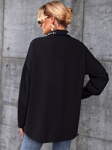 Mulvari Blusa con hombros caídos y cuentas de perlas para mujer - Negro - Ver 2