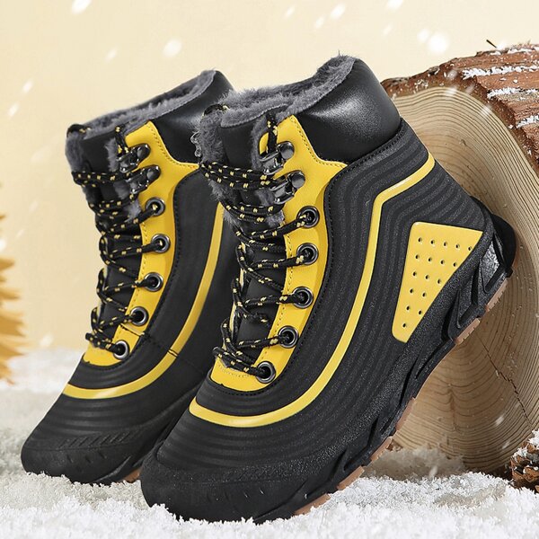 

Boys Colorblock Lace-up Front Snow Boots, Black