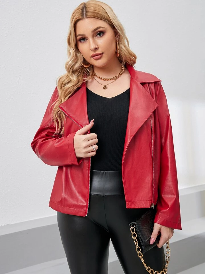 plus size red moto jacket