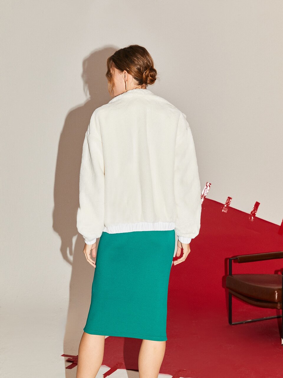 Zip Up Drop Shoulder Fuzzy Coat