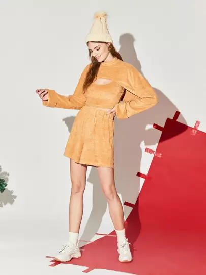 SHEIN EZwear 落肩超短款上衣附背心