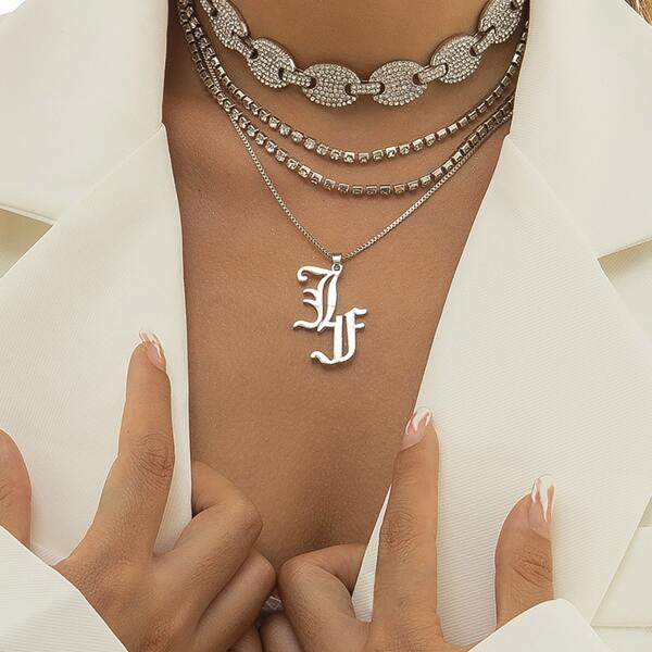 

4pcs Letter Charm Necklace, Silver