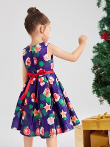 小女童聖誕圖案褶皺下擺腰帶晚禮服 - 彩色 - 查看 2