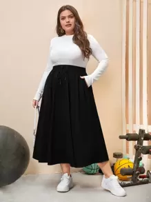 Mulvari Plus Drawstring Waist Slant Pockets Skirt