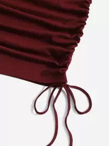 Muchica Elegant Solid Color Side Drawstring Fitted Dress, Autumn - Burgundy - View 5