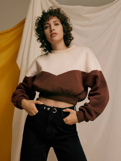 Drop Shoulder Two Tone Pullover  Fall Outfit