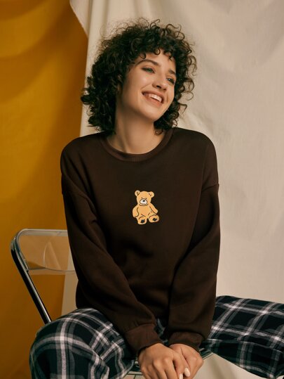 Sudadera casual de mujer con estampado de oso de manga larga
