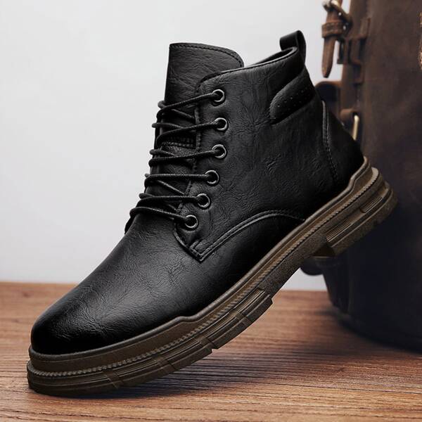 

Men Lace-up Front Ankle Boots, Black