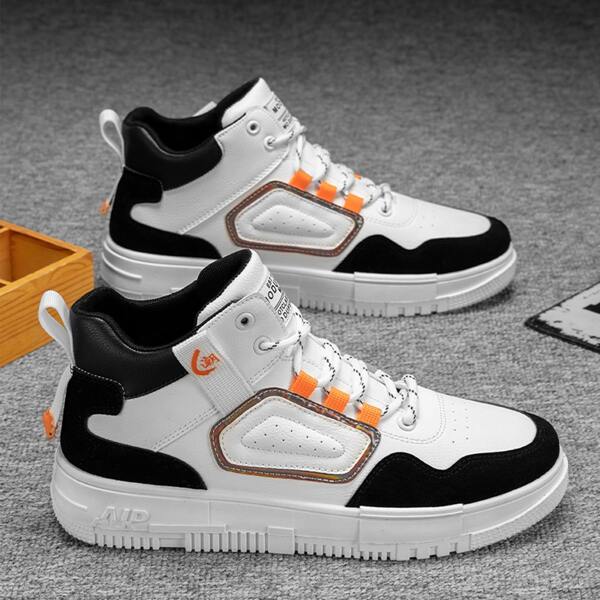 

Men Colorblock High Top Skate Shoes, Black and white
