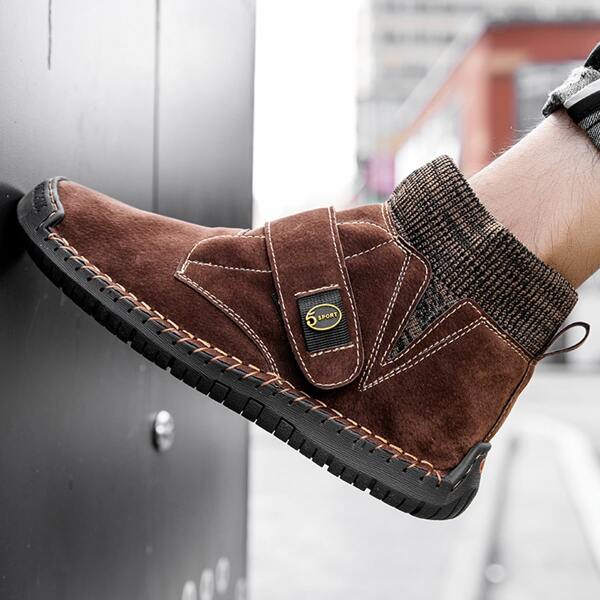

Men Letter Patch Splicing Boots, Brown