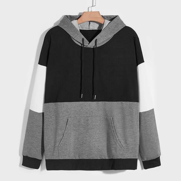 

Men Color Block Kangaroo Pocket Drawstring Hoodie, Multicolor