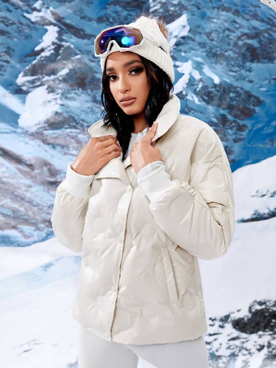 SHEIN EZwear Abrigo unicolor con botón delantero - Blanco - Ver 1