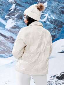 SHEIN EZwear Abrigo unicolor con botón delantero - Blanco - Ver 2