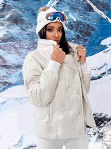 SHEIN EZwear Abrigo unicolor con botón delantero - Blanco - Ver 4