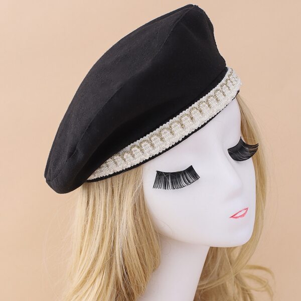 

Faux Pearl Decor Beret, Black